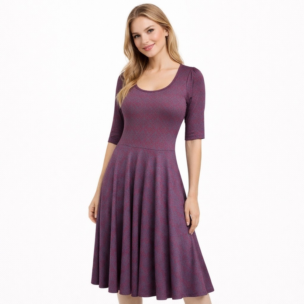LuLaRoe Nicole A-Line Fit & Flare Dress Purple Red Pattern Size S